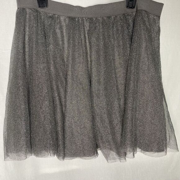 LAUREN CONRAD Skirt Metallic Tulle Layered Mini Pull-On Womens XL Gray Silver - Picture 2 of 10